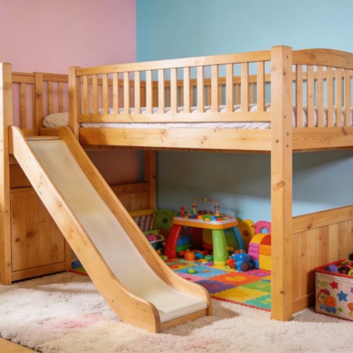 Wooden Kids Loft Bed with Slide